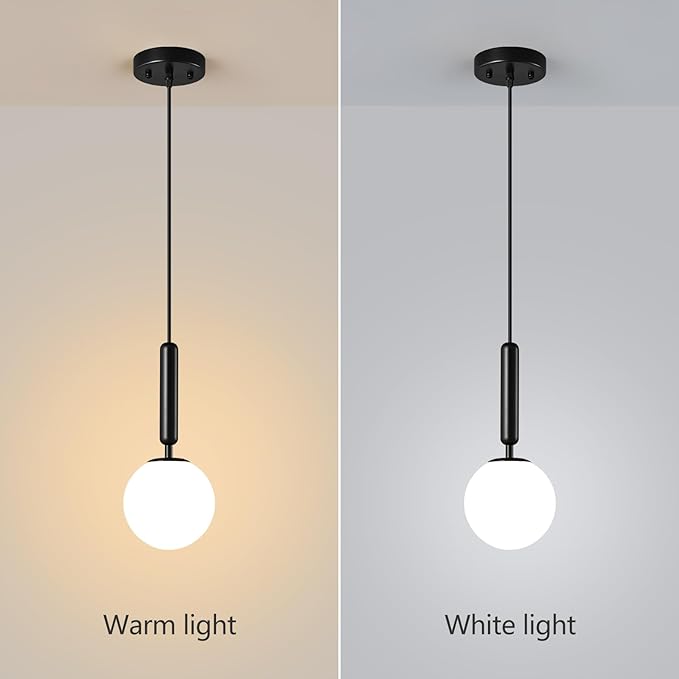 Modern Hanging Light Fixture Pendant Lighting for Kitchen Island Mid Century Black Pendant Lights with Globe Milky White Glass Pendant Light for Bedroom Bathroom Entryway (1 Pack)