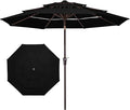 JEAREY 9FT 3 Tier Patio Umbrella Outdoor Market Umbrella Table Umbrellas with 8 Ribs 1.5 Pole Push Button Tilt and Crank UV Protection for Garden,Black