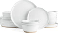 Famiware Saturn Speckled Dinnerware Sets for 8 (24 Pieces), Stoneware Plates and Bowls Dish Set - Chip and Scratch Resistant, Microwave and Dishwasher Safe, White