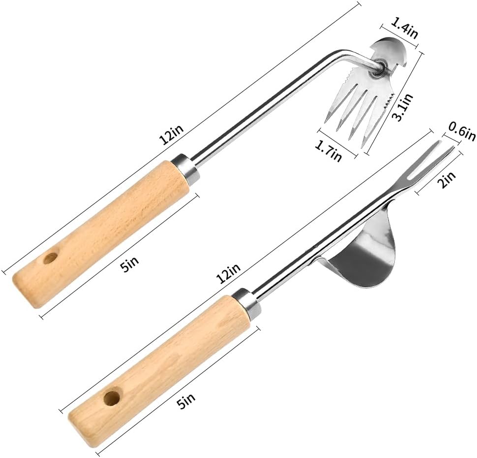 Hand Weeder Tool, Stainless Steel 2 Pcs Weeder Tool for Garden and Farm,Weeding Tool for Gardening,Garden Weeder, Weed Pulling Tool, Weed Puller Tool(Wooden Handle)…