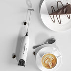 THC Handheld Milk Frother, Quick Electric Foam Maker for Coffee, Latte, Cappuccino, Matcha, Hot Chocolate, Portable Whisk Mixer Battery Operated (White & Black)