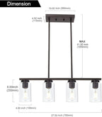 Farmhouse Dining Room Chandelier 4-Lights Kitchen Island Light, Clear Glass Pendant Lighting Fixtures in Oil Rubbed Bronze