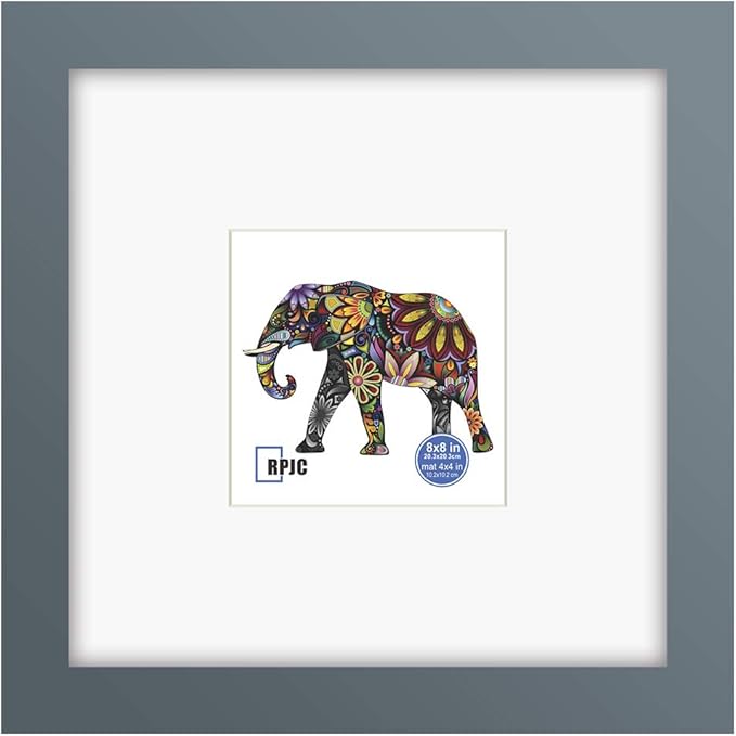 RPJC 8x8 Soild Wood Picture Frame with High Definition Glass Display Picture 4x4 with Mat or 8x8 Without Mat for Wall Mounting Hanging Photo Frames Grey