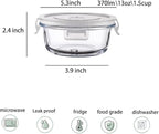 4Pack Round Glass Food Storage Containers With Lids, 1.5 Cup Round Meal Prep Bowls With Lids BPA-Free, Small Glass Food Containers for Soup Leftover, Microwave, Dishwasher, Freezer Safe