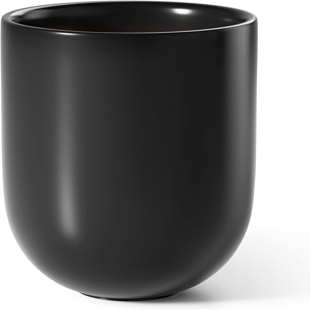 LE TAUCI 10 Inch Plant Pot, Ceramic Pots for Plants with Drainage Hole and Rubber Plug, Plant Pots Indoor for Olive Tree, Cylinder Planter Pot for Home Patio Office, Black
