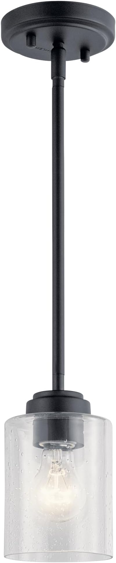 Kichler Winslow 7.5" 1-Light Mini Pendant Light with Clear Seeded Glass in Black for Kitchen, Bar, Laundry Sink, Bar Island (7.5" x 4.25"), 44032BK