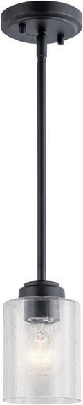 Kichler Winslow 7.5" 1-Light Mini Pendant Light with Clear Seeded Glass in Black for Kitchen, Bar, Laundry Sink, Bar Island (7.5" x 4.25"), 44032BK