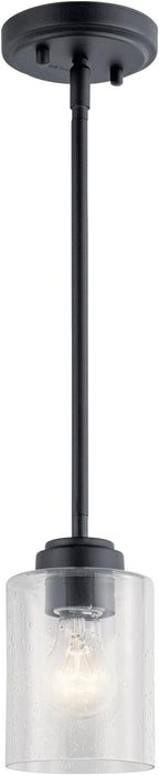 Kichler Winslow 7.5" 1-Light Mini Pendant Light with Clear Seeded Glass in Black for Kitchen, Bar, Laundry Sink, Bar Island (7.5" x 4.25"), 44032BK