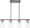 Modern Kitchen Island Light with Clear Glass Shades, 4-Lights Hanging Lighting Fixtures in Brushed Nickel for Dining Room