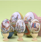 Vintage Easter Egg Tin Box (Style B), Metal Rabbit Easter Egg Containers for Candy & Treats, Reusable Decorative Gift Tin