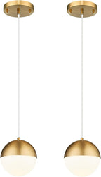 LMS Mid Century Pendant Lights, Brushed Gold Kitchen Island Light Fixtures with White Globe Glass Shade, Adjustable Hanging Cord, 2-Pack for Home Office Dining Room Bathroom, LMS-186PL-BGWS2PK