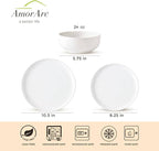 AmorArc Ceramic Dinnerware Sets of 4,Porcelain Plates and Bowls Sets, Scratch Resistant Dishes Set, Dishwasher & Microwave & Oven Safe Dishes Set,White Dishware Service for 4-12 pcs