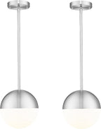 LMS 2 Pack Modern Pendant Lights, Mid Century Brushed Nickel Kitchen Lighting with White Globe Glass Shade, Adjustable Hanging Light Fixtures Ceiling Light for Home Office Dining Room, LMS-186BN2PK