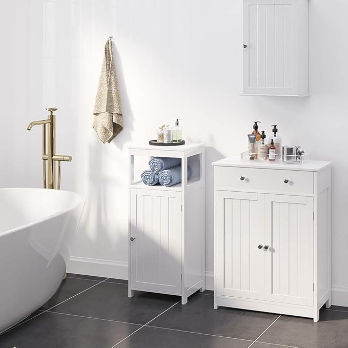 Yaheetech Free Standing Bathroom Cabinet with 1 Drawer 2 Doors and Adjustable Shelf, Wooden Entryway Storage Cabinet, 11.8D x 23.6W x 31.5H in, White