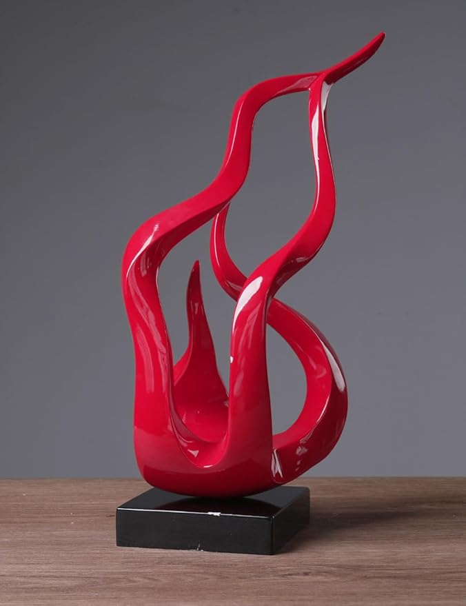 Abstract Sculpture Decor Modern Arts Flame Figurine Table Centerpiece Statue Polyresin Red 16.5 inch