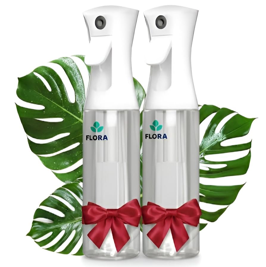 Flora Premium Plant Mister Spray Bottle Producing Gentle & Fine Mist for Precision Hydration, Dispersed Humidity & Moisture - Comes w App for Smart Plant Care (2 Packs)