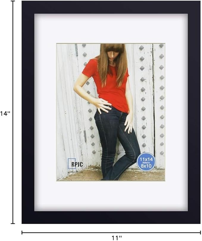 RPJC 11 x 14 Picture Frames Made of Solid Wood and High Definition Glass Display Pictures 8x10 with Mat or 11x14 Without Mat for Wall Mounting Photo Frame Black