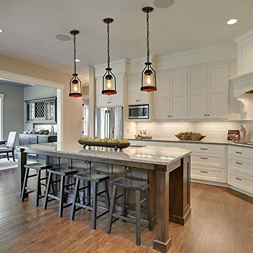 Giluta Simple Pendant Light Retro Island Pendant Lighting Fixture, Farmhouse Kitchen Hanging Ceiling Light with Glass Shade for Bedroom Living Room Bathroom (P0039)