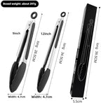 Silicone Kitchen Tongs for Cooking - 9+12 Inch Heat-Resistant Stainless Steel Cooking Tongs with Non-Slip Handle, Non-Scratch Tips for Grilling, BBQ, Salad & Air Fryer - 2-Piece Black Set