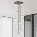 7 Lights Cluster Pendant Light, Brushed Black Modern Crystal Entryway Chandelier, High Ceiling Foyer Pendant Hanging Light Fixture for Staircase Dining Room