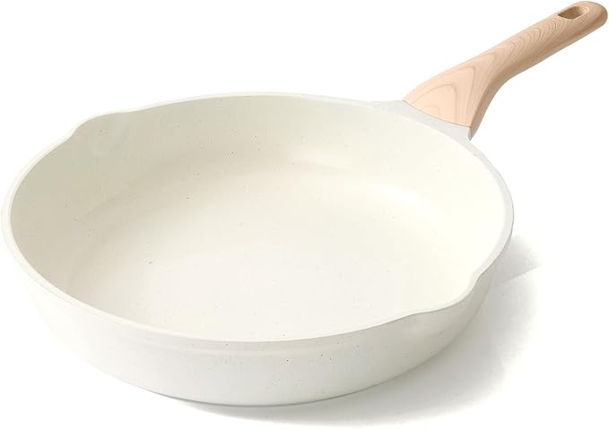 Nonstick Ceramic Frying Pan, 12.5 Inch Ceramic Large Skillet, Healthy Non Toxic Cooking Pan, Stay-Cool Handle, Induction Compatible, PFOA & PFAS Free, White