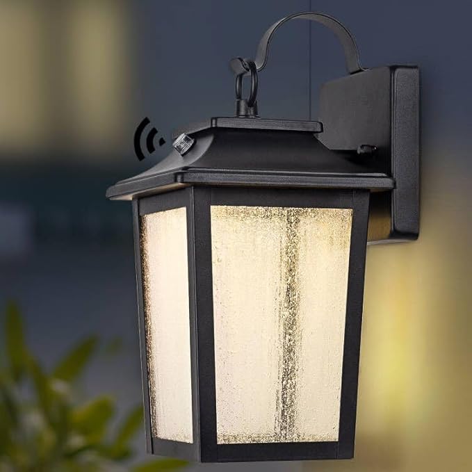 LED Dusk to Dawn Outdoor Wall Lantern with Sensor - Exterior Porch Lighting Fixtures, Black Outside Wall Mount Sconce with 13W 3000K for House Garage, Doorway Garden Patio, 100% Waterproof Anti-Rust