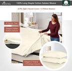 Pizuna Pure 100% Cotton King Duvet Cover Set, Luxurious 400 Thread Count Long Staple Cotton Sateen Weave with Button Closure (Combed Ivory Cotton Duvet Cover King)