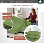 Pizuna Pure 100% Cotton King Duvet Cover Set, Luxurious 400 Thread Count Long Staple Cotton Sateen Weave with Button Closure (Combed New Green Cotton Duvet Cover King)