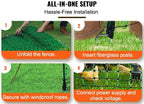 VEVOR Electric Poultry Netting, 48" H x 168' L, PE Net Fencing Kit with Posts & Double-Spiked Stakes, Utility Portable Mesh for Chickens, Ducks, Geese, Rabbits, Used in Backyards, Farms, and Ranches