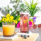 Bormioli Rocco America '20s Lilac Rose Cooler Glasses, Set of 6 - Made in Italy Tainted Crystal Glass with Diamond-Cut Design - 16.5 oz Barware Essentials for Cocktails & Spirits