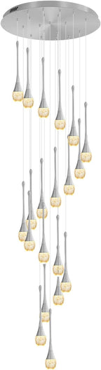 H138 Modern Chandelier for High Ceiling 26-Lights Chrome Raindrop Chandeliers Crystal Pendant Light Fixture Large Chandelier for Staircase Foyer Villa Dimmable LED Hanging Light