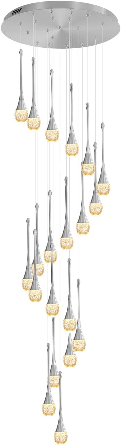 H138 Modern Chandelier for High Ceiling 26-Lights Chrome Raindrop Chandeliers Crystal Pendant Light Fixture Large Chandelier for Staircase Foyer Villa Dimmable LED Hanging Light