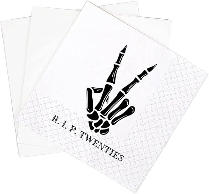 SharkBliss RIP Twenties Cocktail Napkins, 100 Pack RIP Twenties Death to My 20s Dirty 30 Birthday Paper Cocktail Beverage Napkins in Bulk for 30th Birthday | 2-Ply, 5x5" (RIP Twenties Napkins)