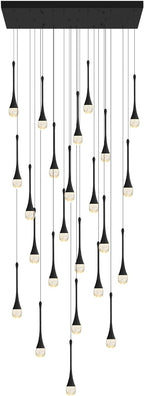 24-Lights Rectangular Chandelier Crystal Raindrop Chandeliers Flush Mount Ceiling Light for Dining Room Living Room High Ceiling Chandelier for Staircase Foyer Entryway Black Chandeliers
