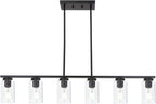 Black 6-Lights Kitchen Island Light with Clear Glass Shades, Farmhouse Hanging Pendant Light Fixture for Farmhouse Dining Room Living Room