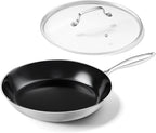 Stainless Steel Frying Pan with Lid 8.6 inch Titanium Ceramic Nonstick Frying Pan,Skillet with Stay-Cool Handle Non Toxic Healthy Ceramics Egg Pans,PFAS PFOA PTFE Free,Suitable for All Stove