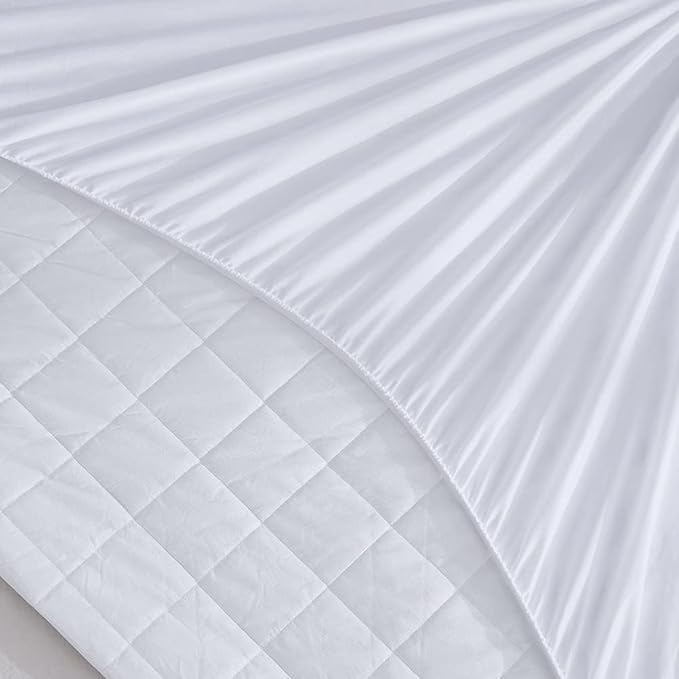 Queen Waterproof Mattress Pad, 8-21" Deep Pocket Protector Ultra Soft Quilted Fitted Topper Cover Breathable Fit for Dorm Home Hotel - White