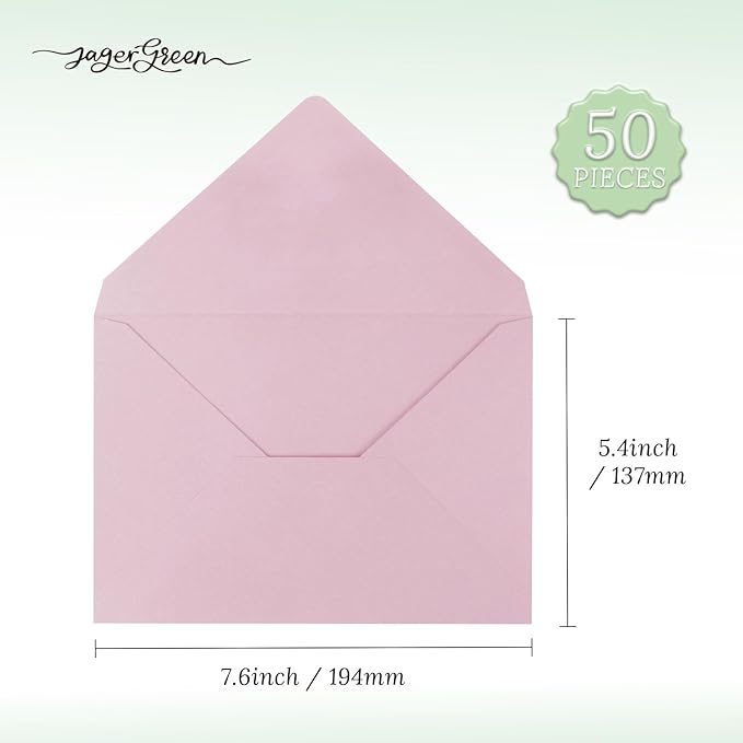 50 Pack 5x7 Envelopes Letter Size, Pink A7 Envelopes Self Seal for Wedding Invitation, Envelope 5.4x7.6 for Greeting Cards, Photos, Baby Shower, Graduation, Thank You Cards, Announcements