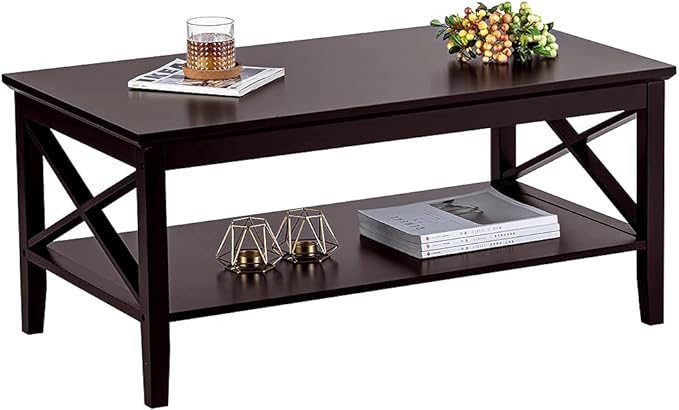 ChooChoo Oxford Coffee Table with Thicker Legs, Espresso Wood Coffee Table with Storage for Living Room 40 inches