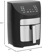 Gourmia Digital Air Fryer – 7 QT, FryForce 360° Technology, 10 Presets, Guided Cooking Prompts, Auto Shut-Off, Dishwasher Safe Basket, 1500W, black/Stainless Steel