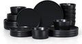 Herogo 24 Pieces Stoneware Dinnerware Set, Service for 8, Dinner Plates and Bowls Sets, Double Reactive Glaze Dishes Set for Kitchen, Scratch Resistant, Dishwasher Safe, Matte Black