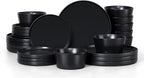 Herogo 24 Pieces Stoneware Dinnerware Set, Service for 8, Dinner Plates and Bowls Sets, Double Reactive Glaze Dishes Set for Kitchen, Scratch Resistant, Dishwasher Safe, Matte Black