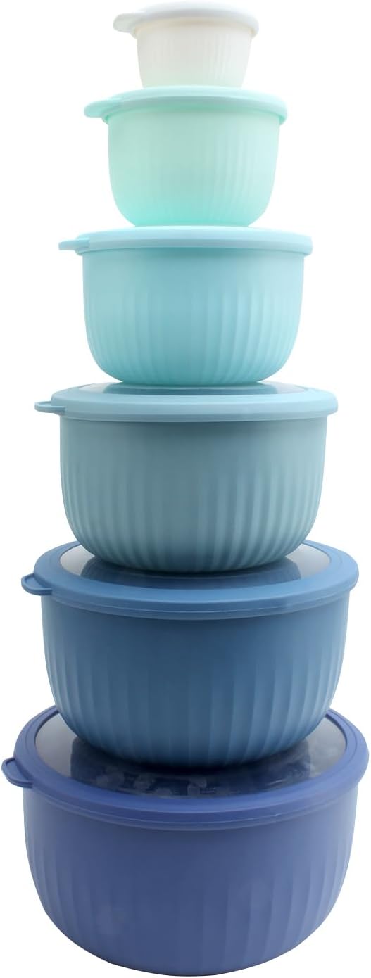 COOK WITH COLOR Prep Bowls with Lids- Wide and Deep Nesting Plastic Small Mixing Bowl Set with Lids, 12 Piece Set - Deep Bowls, Blue