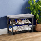 Apicizon 3-Tier Shoe Rack for Entryway, Bamboo Shoe Bench with Cushion Padded Seat, Small Shoe Organizer with Storage for Indoor Entrance Hallway Bedroom Living Room, Black