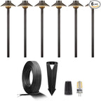 Brass Low Voltage Path Lighting Kit (6 Pack Path Lights) with 100 Feet Cable and 30Pack Wire Connectors for Outdoor Pathway House Garden Patio Without Transformer