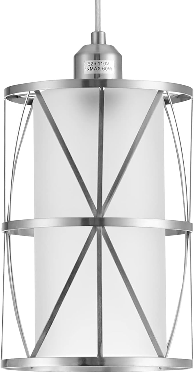 Modern Brushed Nickel Pendant Light with Frosted Glass, Transitional Metal Pendant Lighting Fixture for Kitchen Island Sink Dining Room Bar, Led Bulb Included
