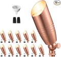 Die-Cast Brass Spot Light Outdoor - 12V LED Uplighting Waterproof, Low Voltage Landscape Lights Direct Wire, Copper for Fence Fountain with Warm White MR16 Replaceable Bulbs (12 Pack)