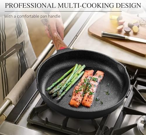 Vinchef Non Stick Frying Pan with Lid,9.5 Inch Anti Scratch Skillet Cast Aluminum Cookware, Induction Compatible Black