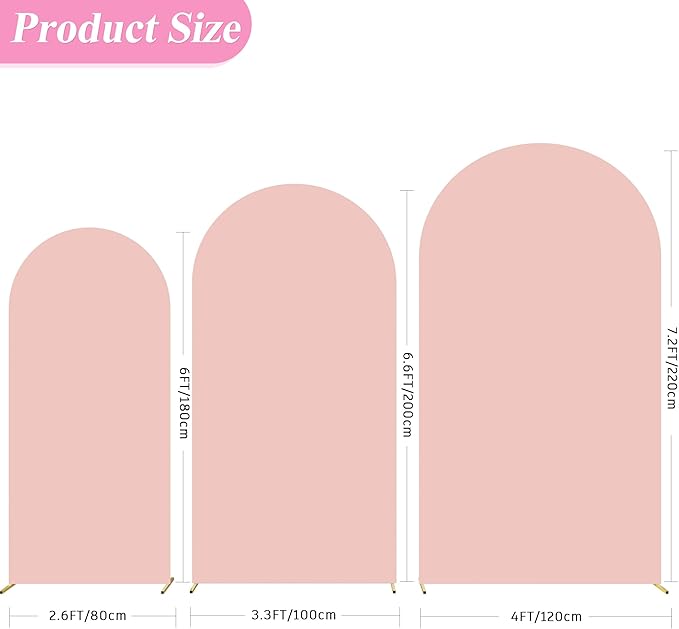 Fomcet Wedding Arch Cover 7.2FT, 6.6FT, 6FT Pale Pink Spandex Fitted Fabric Backdrop Set of 3 Round Top Chiara Arch Backdrop Stands Covers for Wedding Ceremony Birthday Party Baby Shower Decor