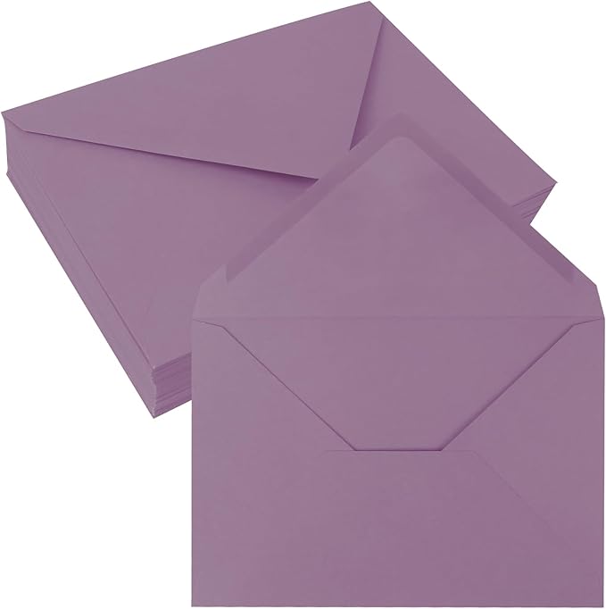 50 Pack 5x7 Envelopes Letter Size, Purple A7 Envelopes Self Seal for Wedding Invitation, Envelope 5.4x7.6 for Greeting Cards, Photos, Baby Shower, Graduation, Thank You Cards, Announcements